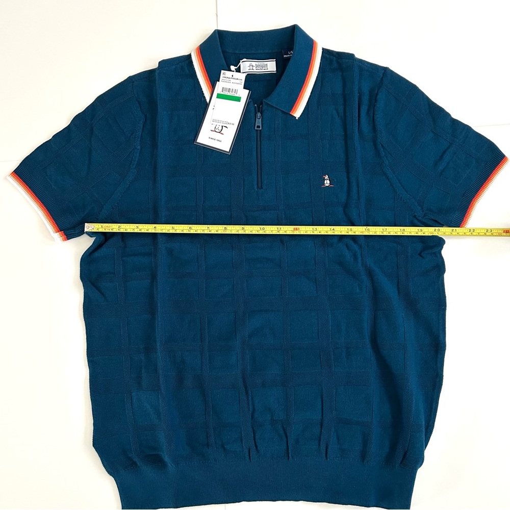 (NWT) Original Penguin Tonal Check Quarter Zip Sweater Polo - Size L - Picture 10 of 11
